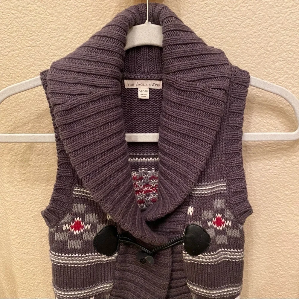 THE EAGLE’S EYE Girls Gray Patterned Knit Vest Size 7-8 Yrs